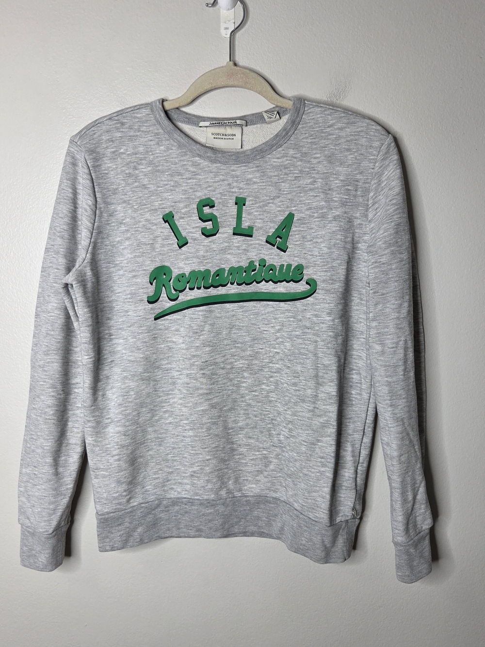 Scotch & Soda 'Isla Romantique' Gray Crewneck Sweater - Green Script